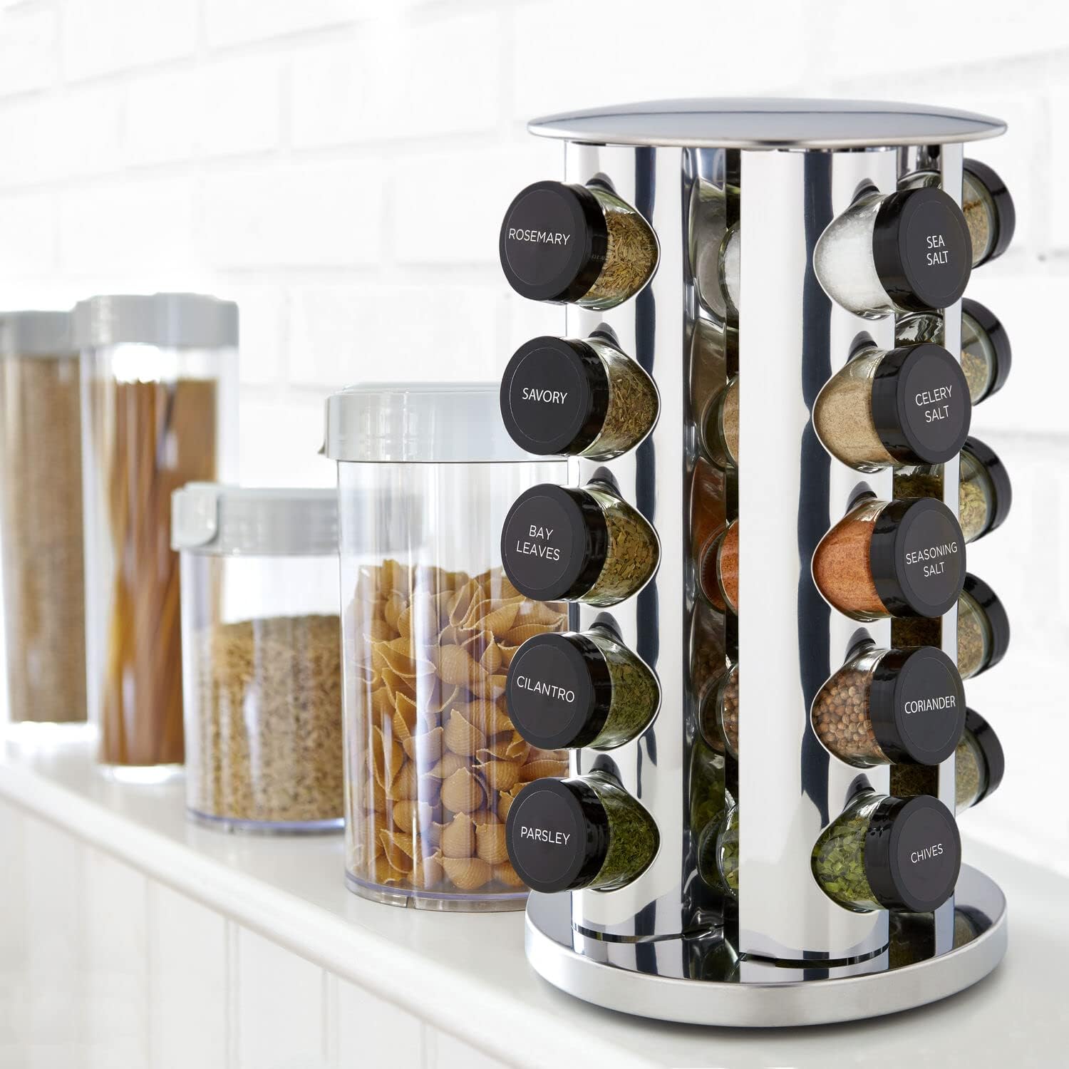 Polished Stainless Steel 20-Jar Spice Organizer