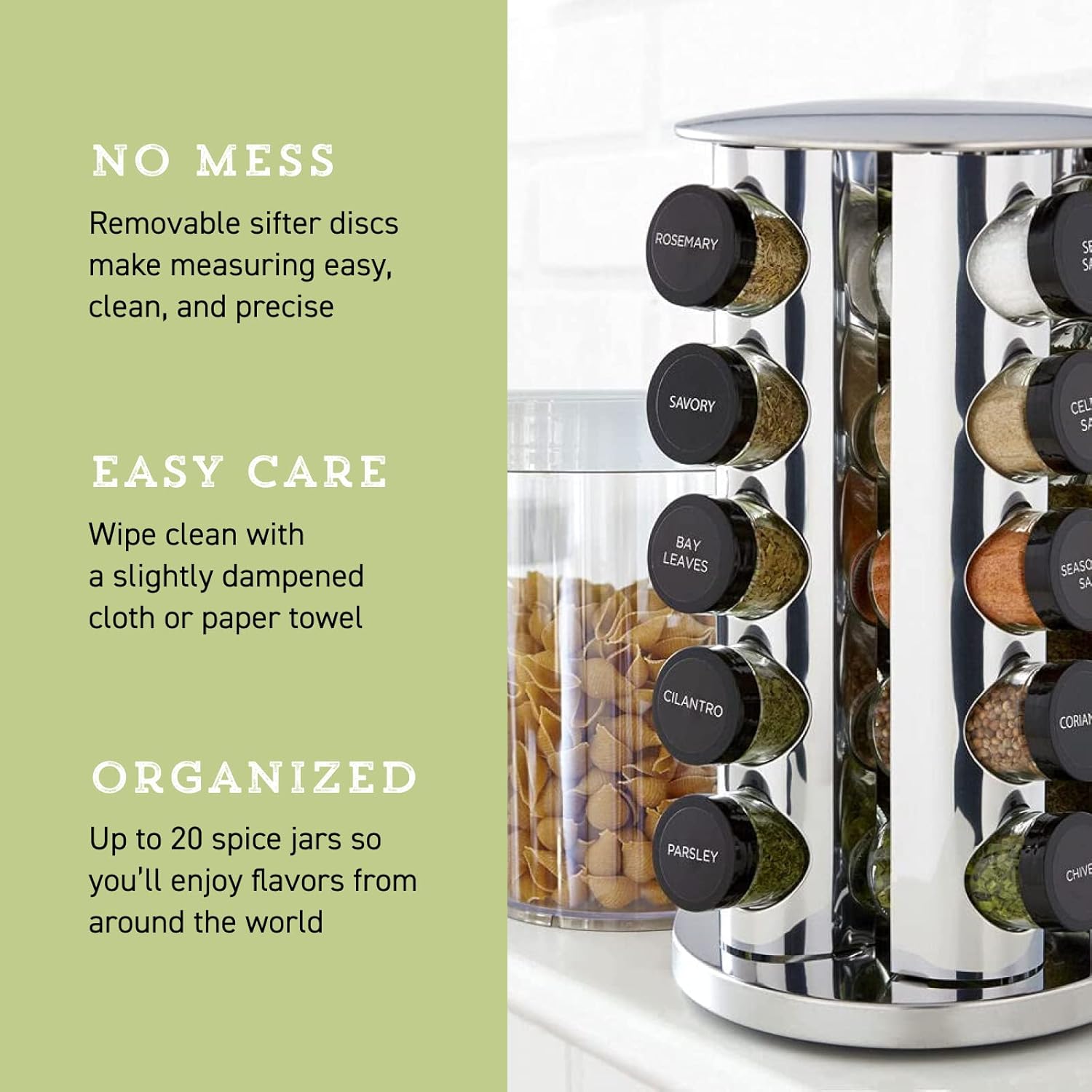 Polished Stainless Steel 20-Jar Spice Organizer