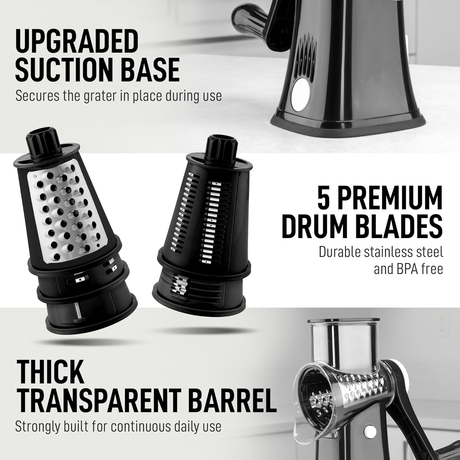 Rotary Manual Cheese Grater with Five Blades